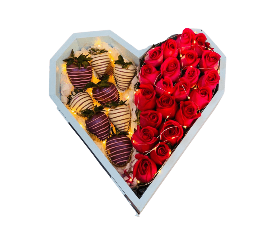 Corazón con rosas y chocolate